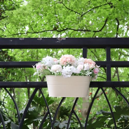 Meltset M Meltset 3 Pack Metal Iron Hanging Flower Pot, Oval Railing Fence Garden Balcony Planter Pots, Metal Bucket Flower Holders for Wall Indoor Outdoor Home Décor, Beige - Image 5