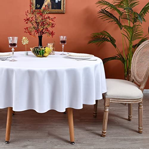 MEANMOY White 210 GSM Water & Stain Resistant Round Tablecloth for Circle Table - Solid Small 48 Inch Table Cloth Cover in Wrinkle Free Durable Washable Polyester Fabric for Wedding  Party  Banquet - Image 1