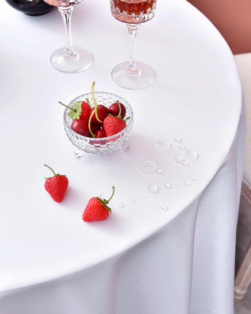 MEANMOY White 210 GSM Water & Stain Resistant Round Tablecloth for Circle Table - Solid Small 48 Inch Table Cloth Cover in Wrinkle Free Durable Washable Polyester Fabric for Wedding  Party  Banquet - Image 4