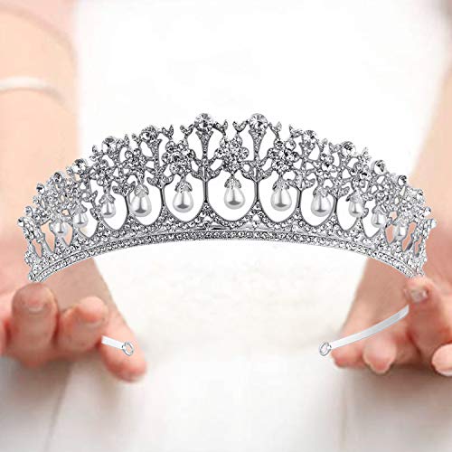 VIJIV Royal Crystal Tiara Wedding Crown Headband Princess Headpieces Bridal Hair Accessories Party Supplies Silver - Image 1