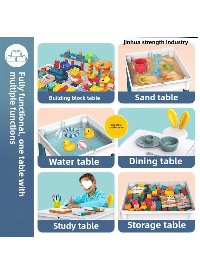 Generic - Compatible Children's Building Blocks Table Assembled Educational Toys Gift Male-Year-Old Baby Multifunctional Game Table-Colour:Extra Large Table + 4 Height Increase 4 Storage + 545 Particles - Image 1