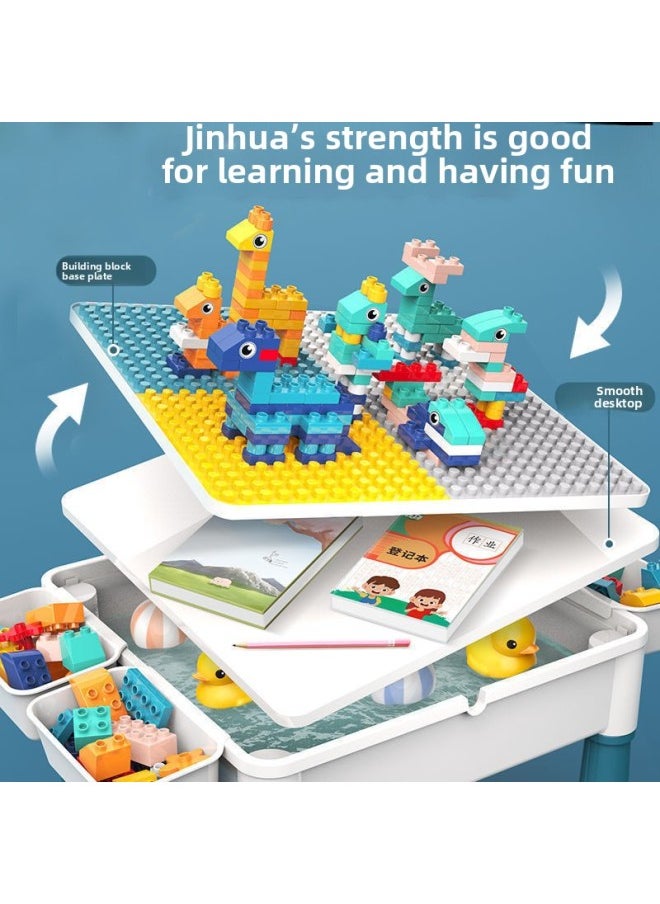 Generic - Compatible Children's Building Blocks Table Assembled Educational Toys Gift Male-Year-Old Baby Multifunctional Game Table-Colour:Extra Large Table + 4 Height Increase 4 Storage + 545 Particles - Image 1