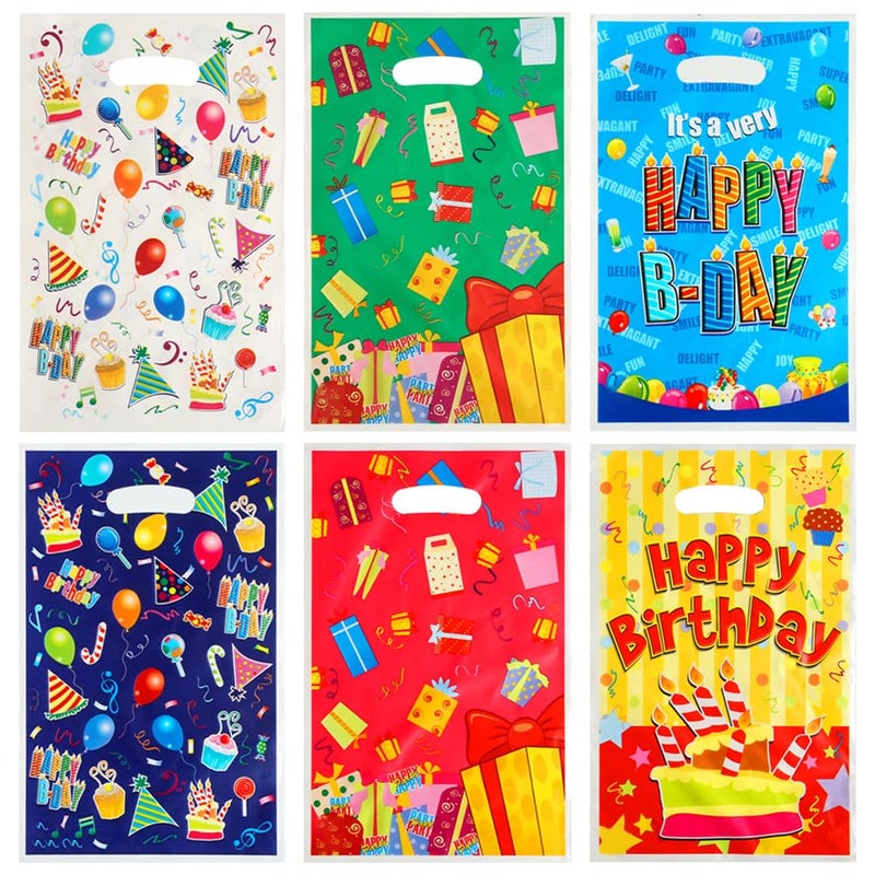 TRKETK 60 x Children's Birthday Party Bags, Birthday Gift Bag with Handle for Children, Gift Bags, Candy Birthday Bag, Plastic Bag, 6 Styles - Image 1