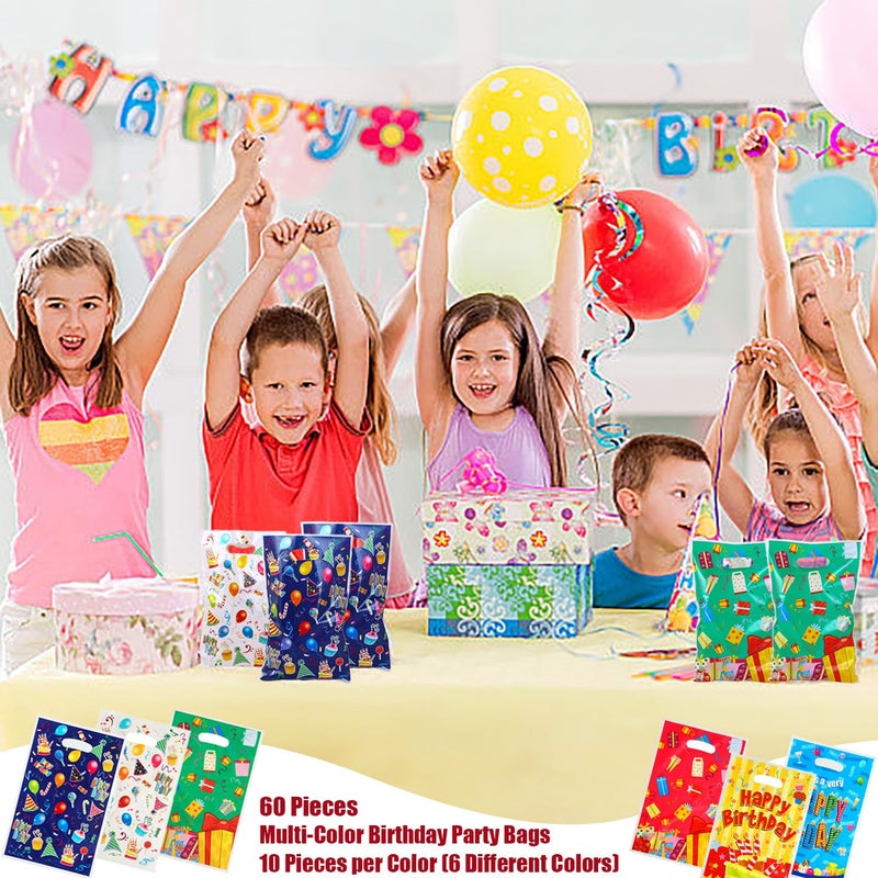 TRKETK 60 x Children's Birthday Party Bags, Birthday Gift Bag with Handle for Children, Gift Bags, Candy Birthday Bag, Plastic Bag, 6 Styles - Image 3