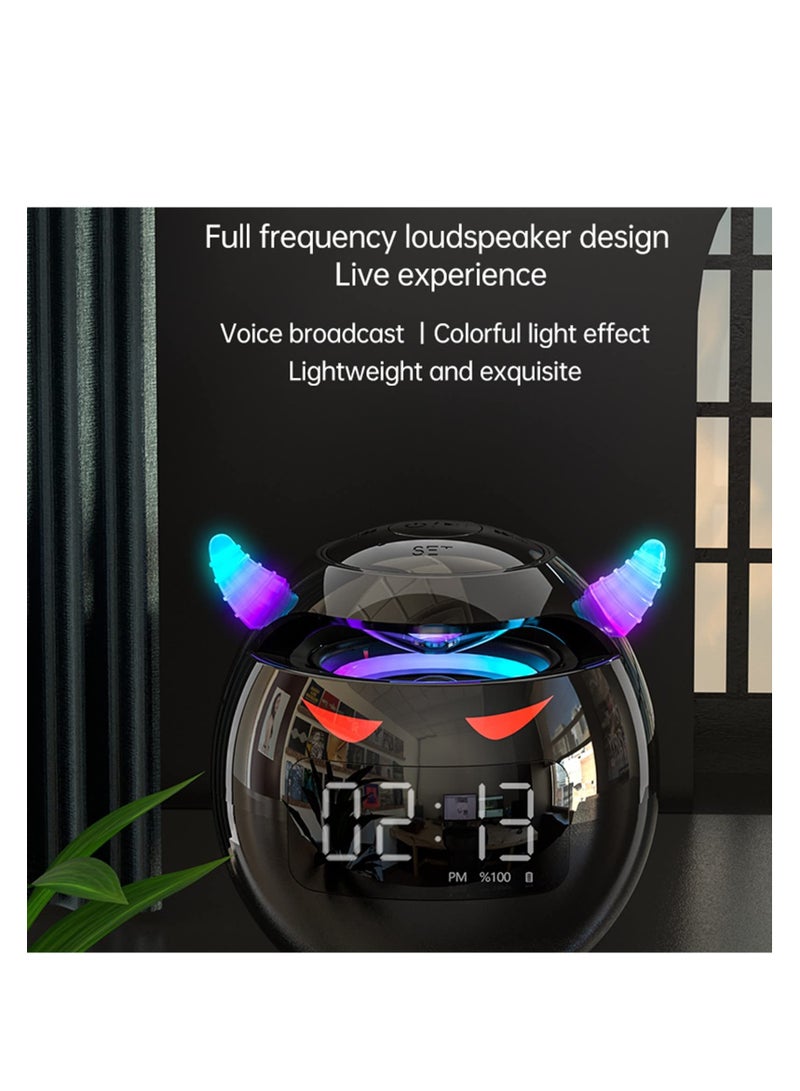 Excefore Wireless Bluetooth Speaker, KASTWAVE Led Flash Portable Outdoor Bedside Kids Room Alarm Clock Subwoofer Music Tf Player with Microphone Hands-Free Call (Black)  - Image 3