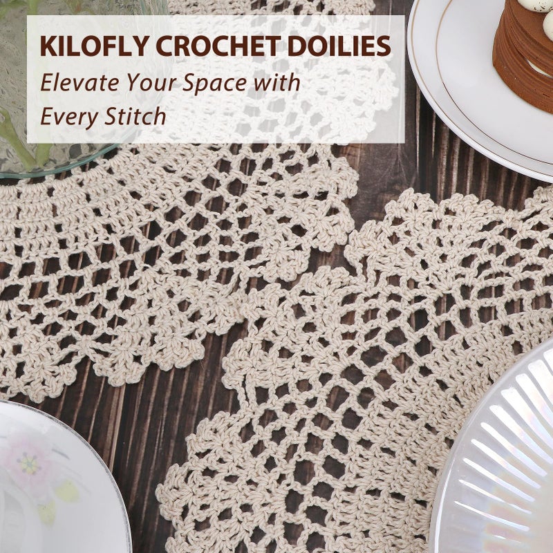kilofly Crochet Cotton Lace Table Placemats Doilies Value Pack  4pc  Daisy  Beige  13.7 inch - Image 4