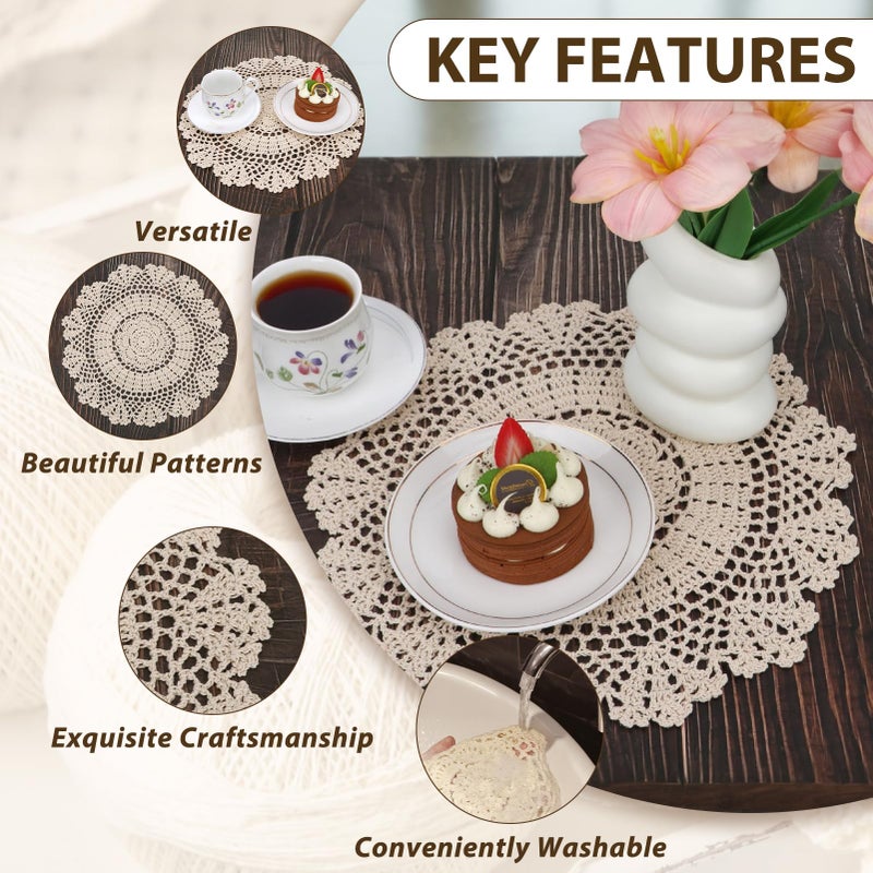 kilofly Crochet Cotton Lace Table Placemats Doilies Value Pack  4pc  Daisy  Beige  13.7 inch - Image 3