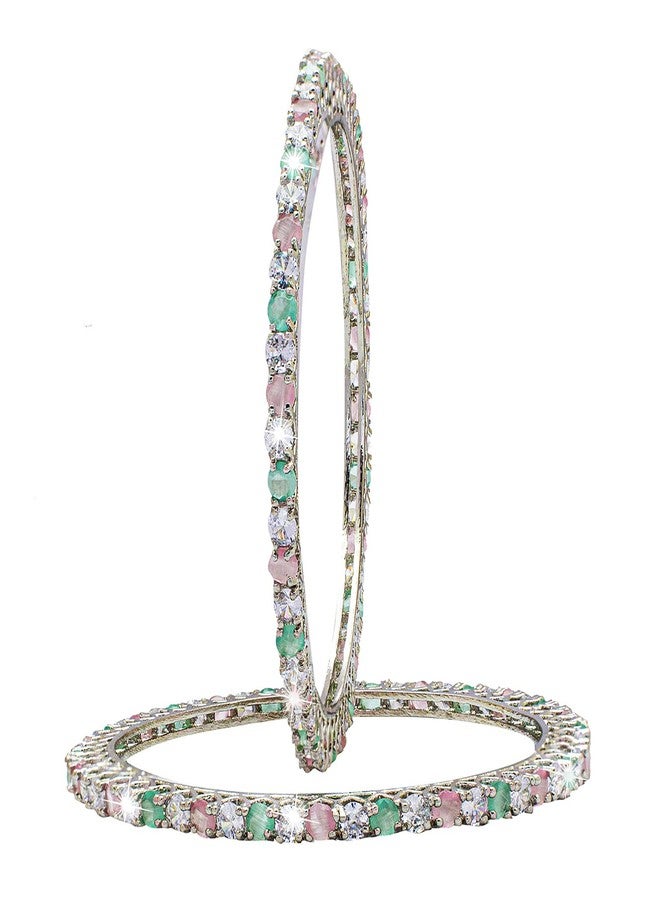 Bodha Traditional Indian Silver Plated American Diamond CZ Solitaire Bangles For Women SJ_3002_(S.MT)_2.6 - Image 2