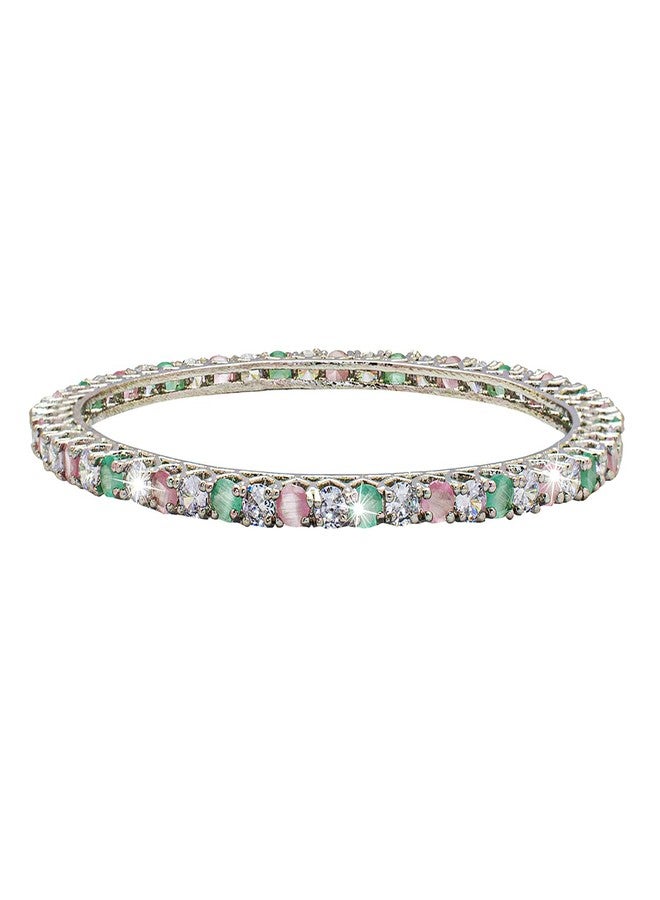 Bodha Traditional Indian Silver Plated American Diamond CZ Solitaire Bangles For Women SJ_3002_(S.MT)_2.6 - Image 5