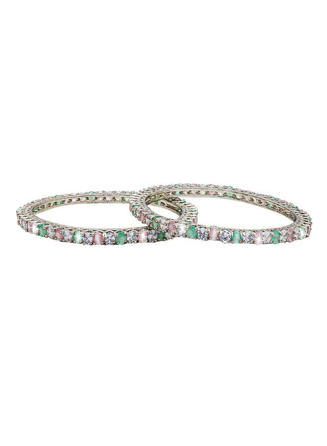 Bodha Traditional Indian Silver Plated American Diamond CZ Solitaire Bangles For Women SJ_3002_(S.MT)_2.6 - Image 3