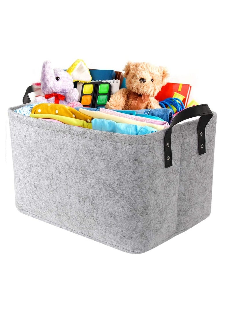 Large Felt Storage Basket, Open Fabric Bins Foldable Organizer Box, with Handles for Closet, Clothing, Toys, Books, Office Products - Image 1