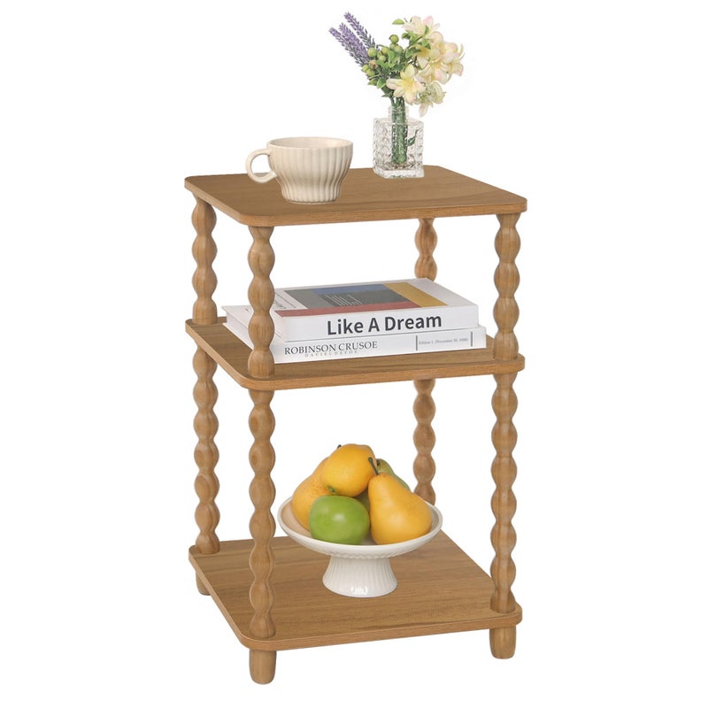 Fultyle End Table Small Side Table with 3 Tier Open Shelf Modern NightStand Accent Table for Small Spaces Living Room and Office Caramel Tan