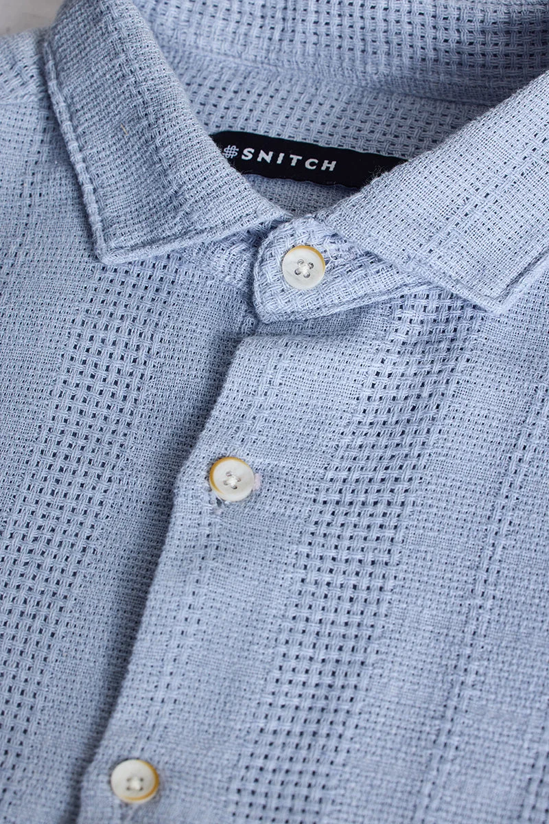 SNITCH Light Blue Textured Long Sleeve Slim Fit Casual Shirt
