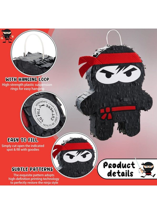 Zhanmai بيناتا نينجا كاراتيه لوازم حفلة عيد الميلاد مع عصا بيناتا وكونفيتي وقناع، ديكور حفلة عيد ميلاد نينجا ووريور للبالغين لعبة حفلة نينجا السوداء (16.5 × 13 × 3 بوصة، تصميم أنيق) - Image 4