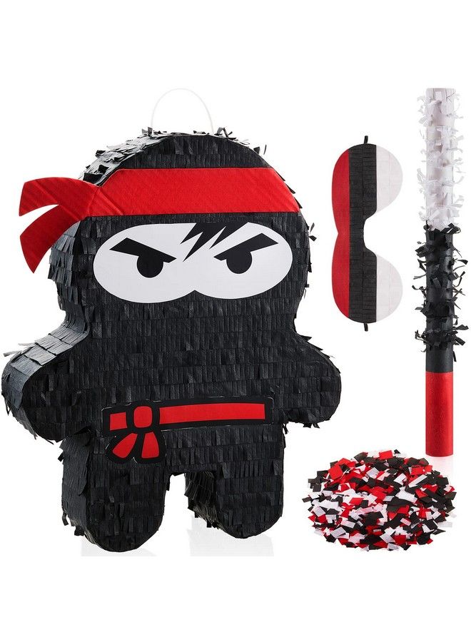 Zhanmai بيناتا نينجا كاراتيه لوازم حفلة عيد الميلاد مع عصا بيناتا وكونفيتي وقناع، ديكور حفلة عيد ميلاد نينجا ووريور للبالغين لعبة حفلة نينجا السوداء (16.5 × 13 × 3 بوصة، تصميم أنيق) - Image 1