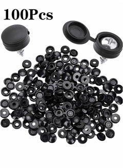 Realfrog Screw Cover Caps Hinged Plastic Fold Snap Covers Washer Flip Tops Protective Furniture Hardware Screws Decor 100 Pieces, Black  - Image 1