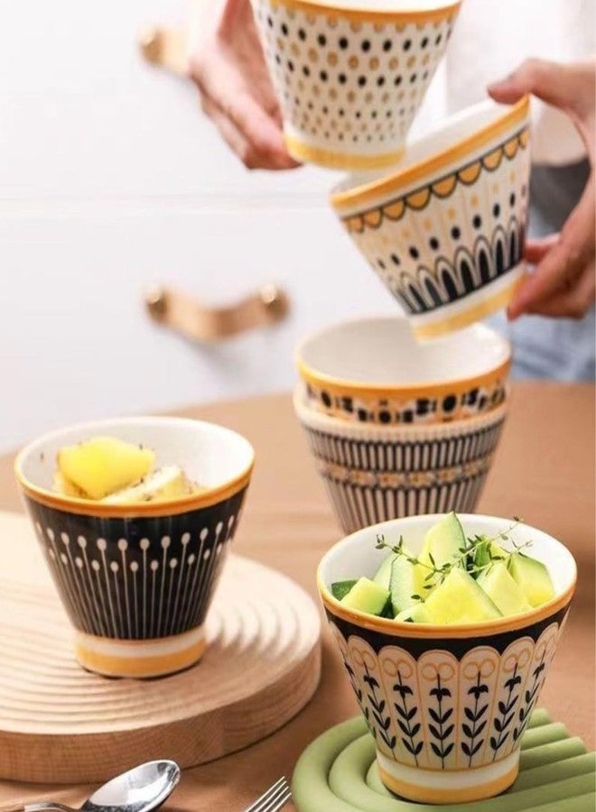NYRWANA Japanese Ceramic Bowl Set of 6 | 350ml Bowls | Hand-Painted, Microwave, Oven & Dishwasher Safe | Snack, Soup & Noodle Bowls | Valentine Gift for Girlfriend (Multicolor) - Image 3