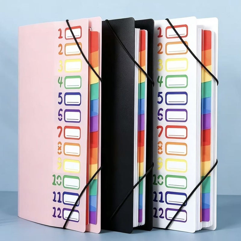 11638246826 12-Pocket Rainbow Classification Expanding File Folder for Office Document Storage with Rope Tie, 325x245mm - Image 1