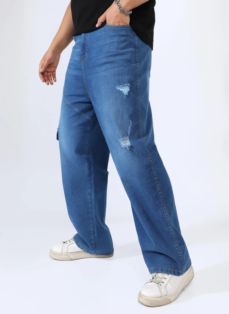 Instafab Plus Men's Light Blue Asymmetrical Stitch Denim Jeans