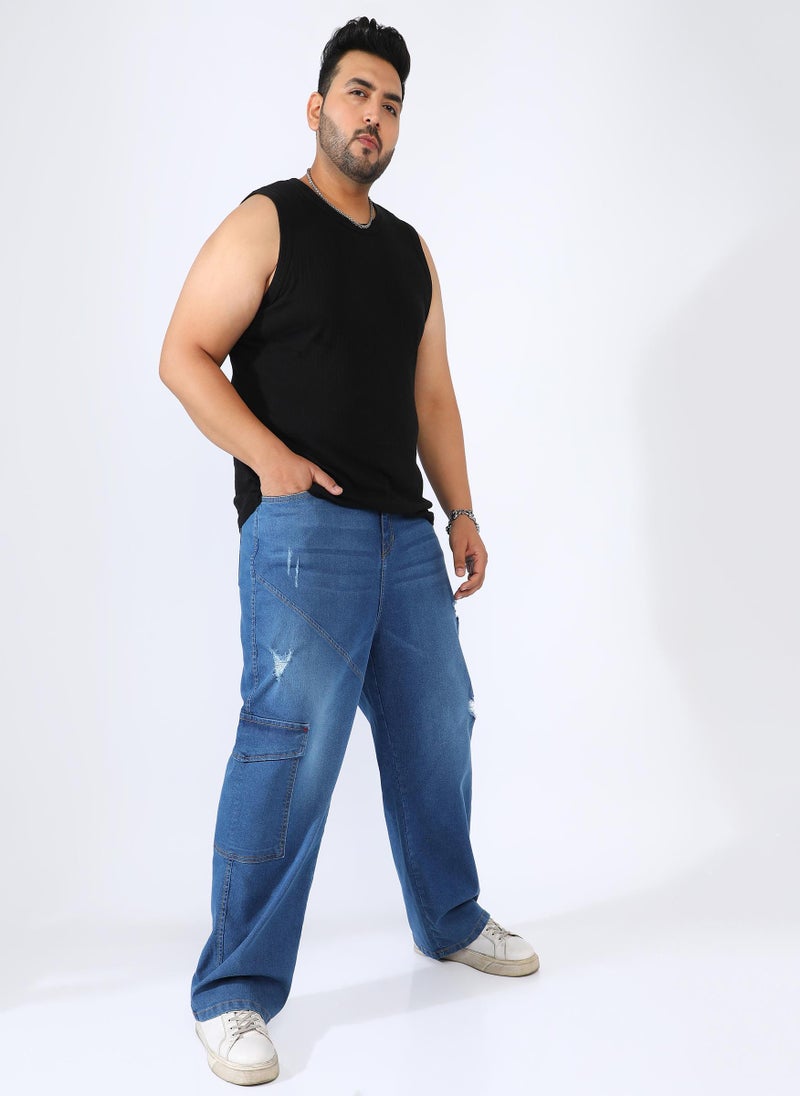 انستافاب بلس بنطال جينز رجالي باللون الأزرق الفاتح غير متماثل من قماش الدنيم - Image 5