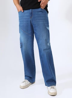 Instafab Plus Men's Light Blue Asymmetrical Stitch Denim Jeans  - Image 2