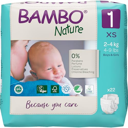 Bambo Nature Premium Baby Tape Diapers for New Born Baby XS Size (2-4 Kgs) - Super Absorbent, Breathable, Extra Soft, Dermatologically Tested, Hypoallergenic Nappies With A Wetness Indicator, 22 Count - Image 1
