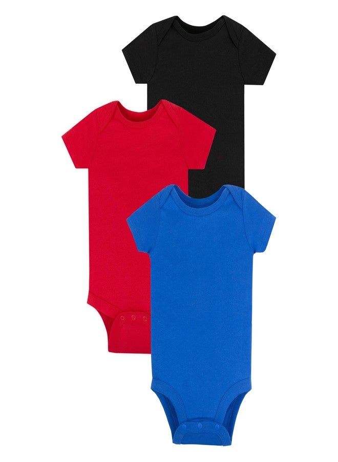 Lamaze Organic Baby Boys Short Sleeve Cotton Bodysuit, Snap Closure, Red/Blue/Black, Newborn - Image 1