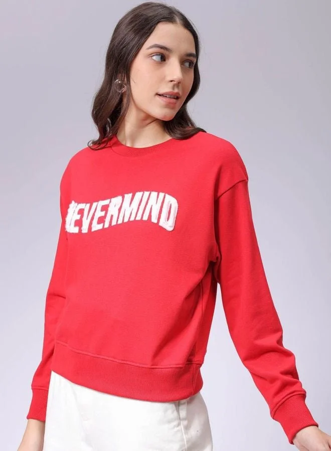 Women Relaxed Fit Typography Printed Crew Neck Long Sleeve Crewneck Sweatshirt