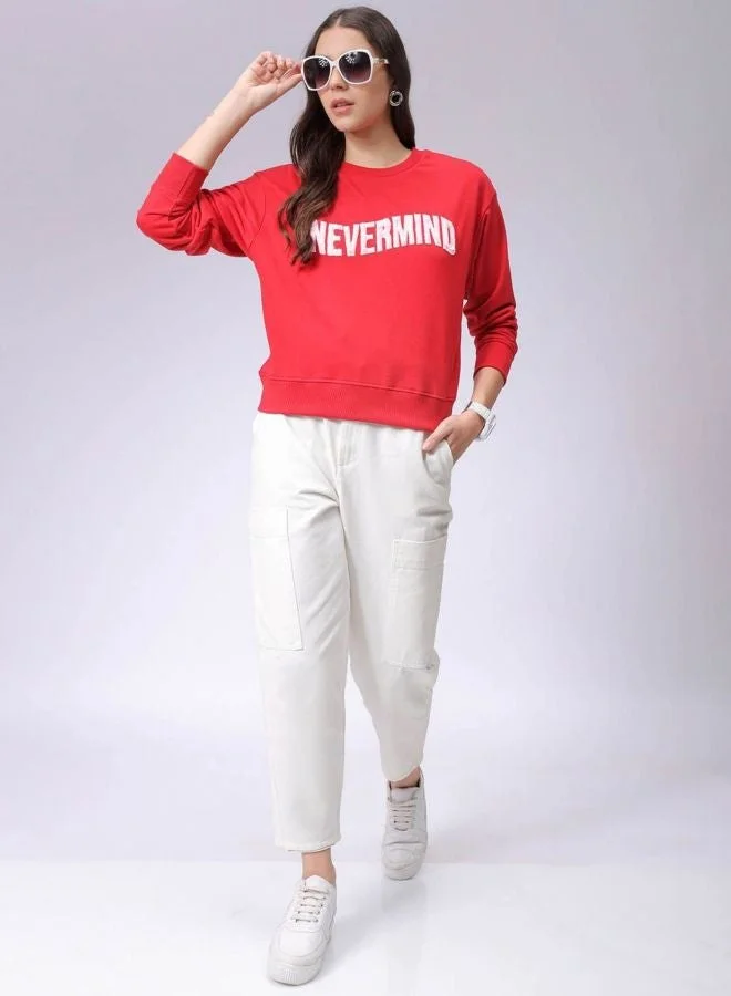 Freehand  Women Relaxed Fit Typography Printed Crew Neck Long Sleeve Crewneck Sweatshirt for Women | Best Price UAE