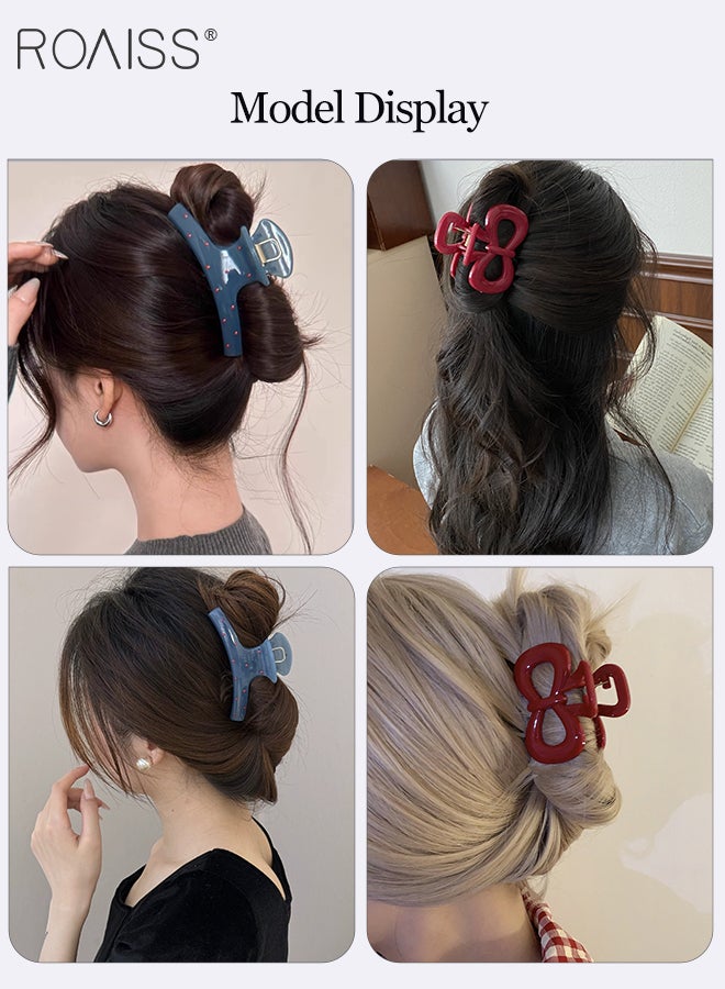 رويس 2 قطعة من مشابك الشعر الملونة، مشابك شعر زرقاء بنقاط عشوائية، مشابك شعر حمراء على شكل فيونكة، مناسبة لذيل الحصان، الضفائر العالية، إكسسوارات يومية متعددة الاستخدامات - Image 4
