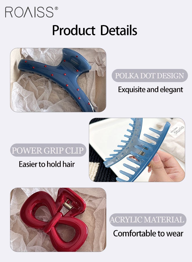 رويس 2 قطعة من مشابك الشعر الملونة، مشابك شعر زرقاء بنقاط عشوائية، مشابك شعر حمراء على شكل فيونكة، مناسبة لذيل الحصان، الضفائر العالية، إكسسوارات يومية متعددة الاستخدامات - Image 3