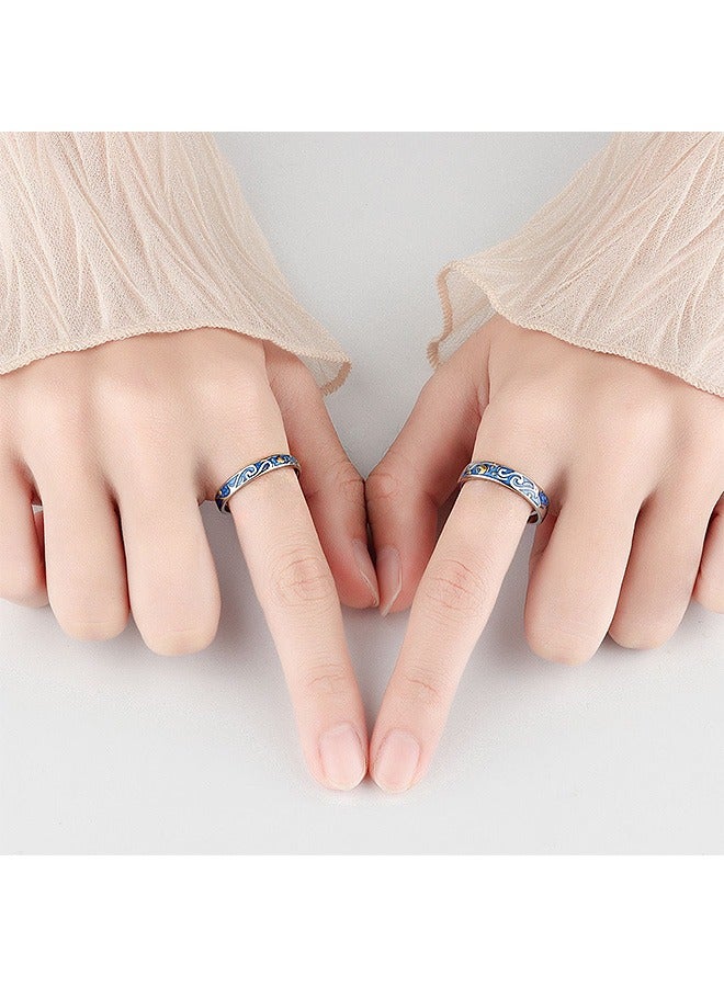 بيوند خاتم فان جوخ المليء بالنجوم، خاتم تيتانيوم مضاد للبهتان، يعمل على استقرار حالتك المزاجية وزيادة حظك (أزرق + فضي) - Image 5