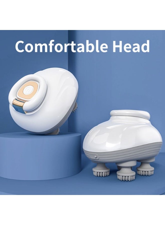 Electric scalp massager with 4 massage heads, cordless, portable, white - Image 2