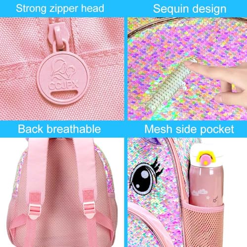 gxtvo 3PCS Unicorn Backpack for Girls, Toddler Sequin Preschool Bookbag, 12.5" Cute Cartoon Animal Schoolbag - Image 5