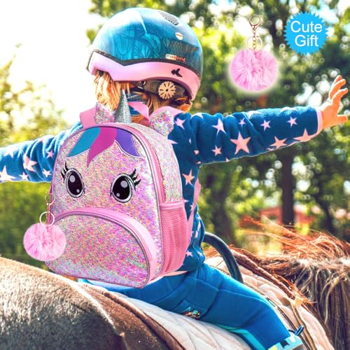 gxtvo 3PCS Unicorn Backpack for Girls, Toddler Sequin Preschool Bookbag, 12.5" Cute Cartoon Animal Schoolbag - Image 2