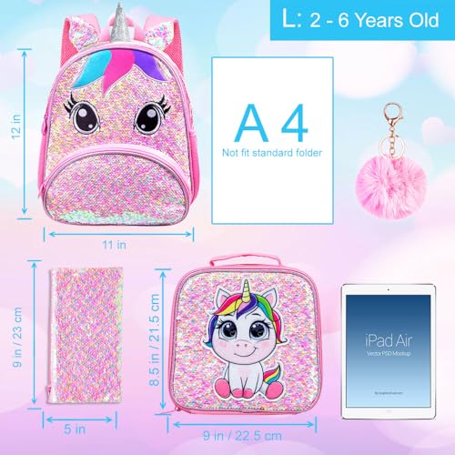 gxtvo 3PCS Unicorn Backpack for Girls, Toddler Sequin Preschool Bookbag, 12.5" Cute Cartoon Animal Schoolbag - Image 4