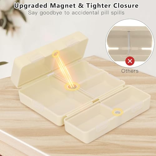 Prplet Tablets Pill Medicine Organizer Box – 7 Compartment Daily Storage Case for Vitamins, Supplements, Medication – Compact Travel Pill Container (Beige) - Image 4