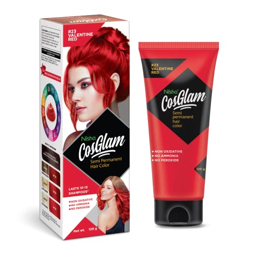 Nisha Cosglam Vegan And Cruelty Free Semi Permanent Hair Color, Bright Red Hair Dye With Infused Conditioner | No Ammonia, Hair Highlights For Long Hair -120g / 4.06 Fl Oz (#23 Valentine Red) - Image 1