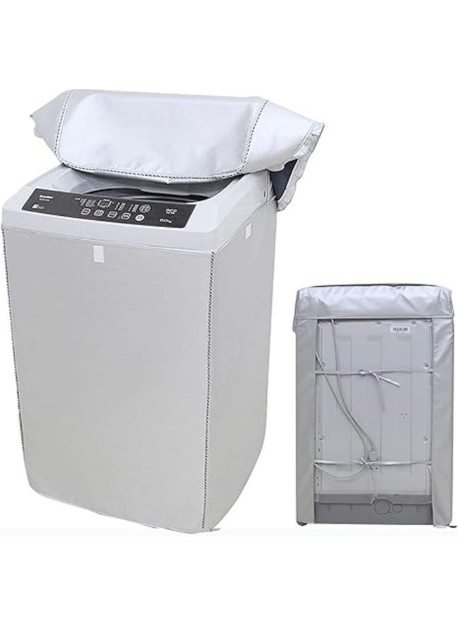 DUNISO Top Load Washing Machine Cover, Silver Coating Oxford Cloth Full-Automatic Wave Wheel Washing Machine Cover, Thickening Double-Side Silver Coated Fabric Waterproof Sunscreen Dust-Proof Cover，suitable for fully automatic drum and pulsator washing machine dryer cover, silver (XL) - Image 1