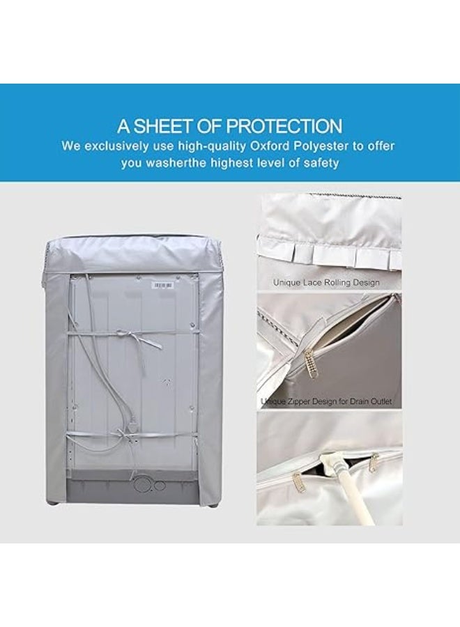 DUNISO Top Load Washing Machine Cover, Silver Coating Oxford Cloth Full-Automatic Wave Wheel Washing Machine Cover, Thickening Double-Side Silver Coated Fabric Waterproof Sunscreen Dust-Proof Cover，suitable for fully automatic drum and pulsator washing machine dryer cover, silver (XL) - Image 5