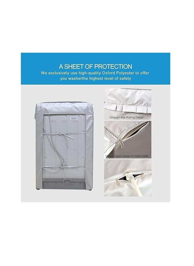DUNISO Washing machine cover, silver plated Oxford fabric waterproof, dustproof, and sunscreen cover, suitable for fully automatic drum and pulsator washing machine dryer cover, silver (XL)  - Image 5