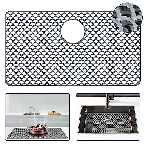Snuggery Silicone Sink Protector - 28"x15" Rear Drain Hole, Heat Resistant Non-slip Dishwasher Suitable, Large Sink Mat for Farmhouse Kitchen - Image 1