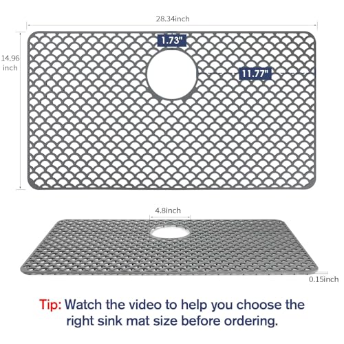 Snuggery Silicone Sink Protector - 28"x15" Rear Drain Hole, Heat Resistant Non-slip Dishwasher Suitable, Large Sink Mat for Farmhouse Kitchen - Image 2