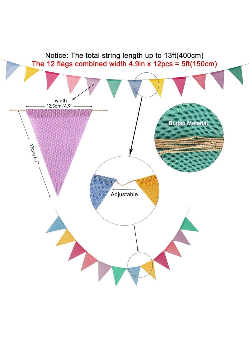 باستيل مثلث بننت لافتة ، 12 قطعة ملونة Burlap Bunting الأعلام جيلاند لحفلة عيد الميلاد ديكورات الكرنفال في الفصول الدراسية (سلسلة 13 قدم ، 6 ألوان) - Image 4