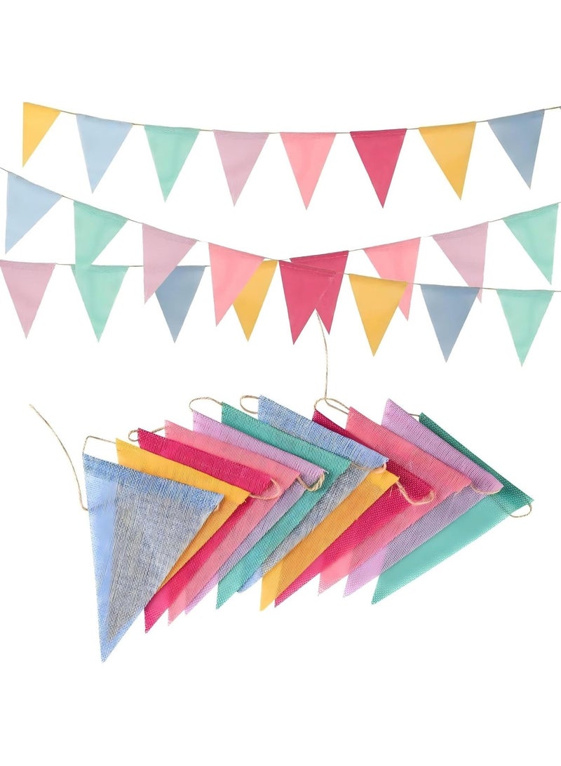 باستيل مثلث بننت لافتة ، 12 قطعة ملونة Burlap Bunting الأعلام جيلاند لحفلة عيد الميلاد ديكورات الكرنفال في الفصول الدراسية (سلسلة 13 قدم ، 6 ألوان) - Image 1