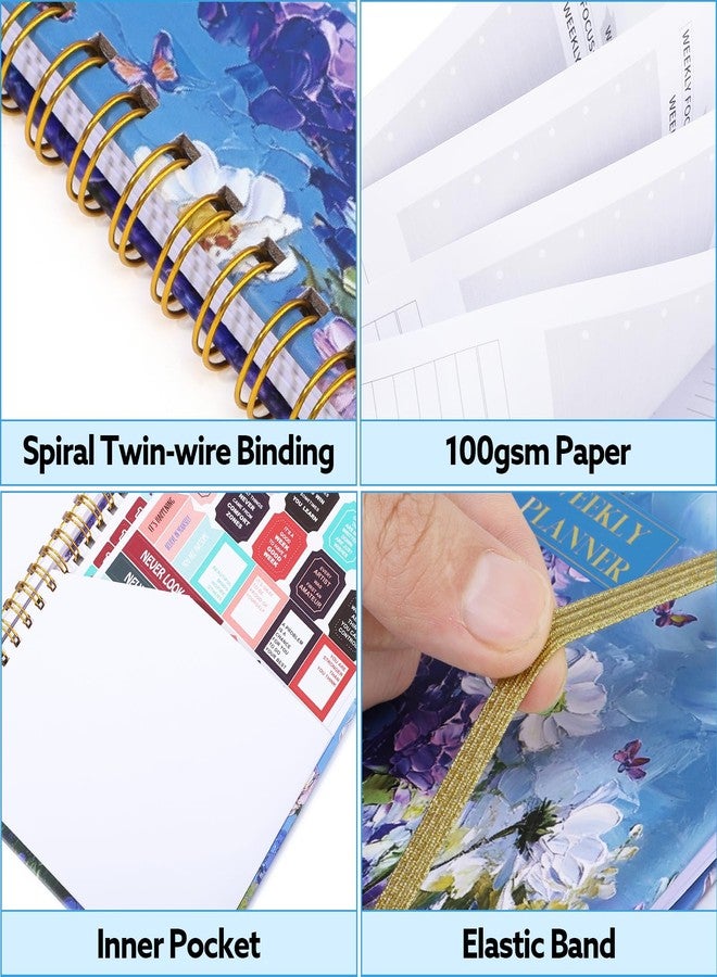 مخطط أسبوعي غير مؤرخ، دفتر ملاحظات A5 لقائمة المهام الأسبوعية مع متتبع العادات، دفتر تخطيط أسبوعي حلزوني مع ملصقات، لوازم منزلية وواجبات مدرسية، زهرة أرجوانية - Image 4