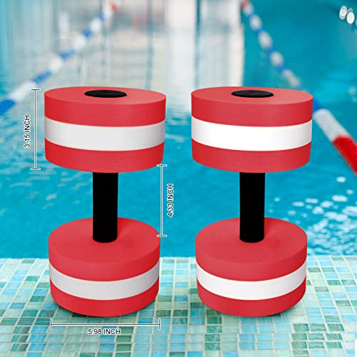 Timoo Aquatic Dumbells Set of 2 Water Dumbbells for Water Aerobics Water Weights for Pool Exercise Set High-Density EVA-Foam Pool Dumbbells, Red - Image 5