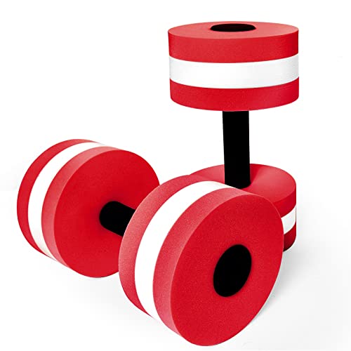 Timoo Aquatic Dumbells Set of 2 Water Dumbbells for Water Aerobics Water Weights for Pool Exercise Set High-Density EVA-Foam Pool Dumbbells, Red - Image 1