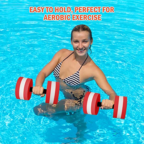 Timoo Aquatic Dumbells Set of 2 Water Dumbbells for Water Aerobics Water Weights for Pool Exercise Set High-Density EVA-Foam Pool Dumbbells, Red - Image 2