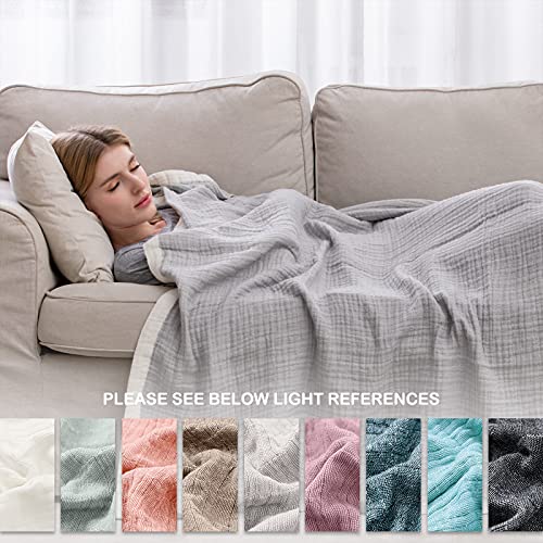 SE SOFTEXLY Cotton Muslin Throw Blanket for Adults,Breathable 4-Layer Yarn Dyed Linen Texture Gauze Blanket for Bed Sofa Couch,Super Soft Lightweight Twin Size Blanket for All Season（60"x80",Grey） - Image 5